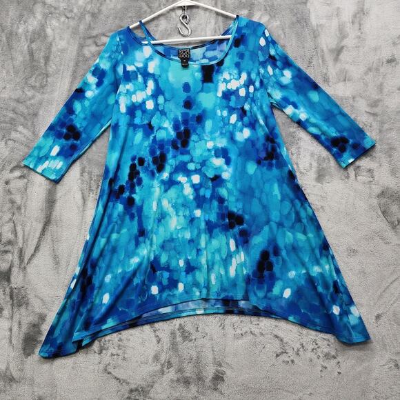 CLARA SUN WOO Top Womens XS Blue Purple Watercolor Neck Cut-Out Asymmetric Tunic - Picture 1 of 10